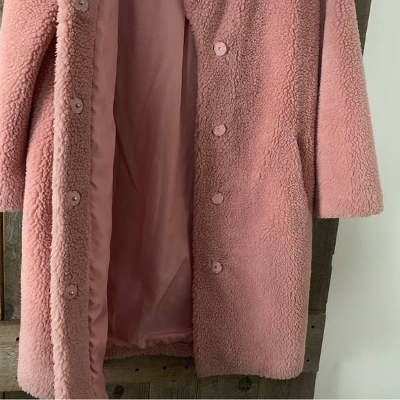 Women’s 38 STAND STUDIO CAMILLE COCOON Champagne Pink Fleece Teddy Coat EXC - Picture 6 of 13